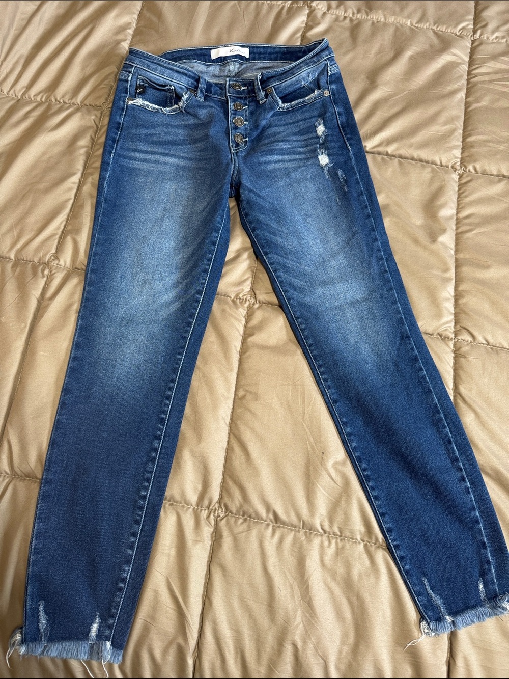 Women’s Button-Fly Distressed Skinny Jeans - Dark Blue
